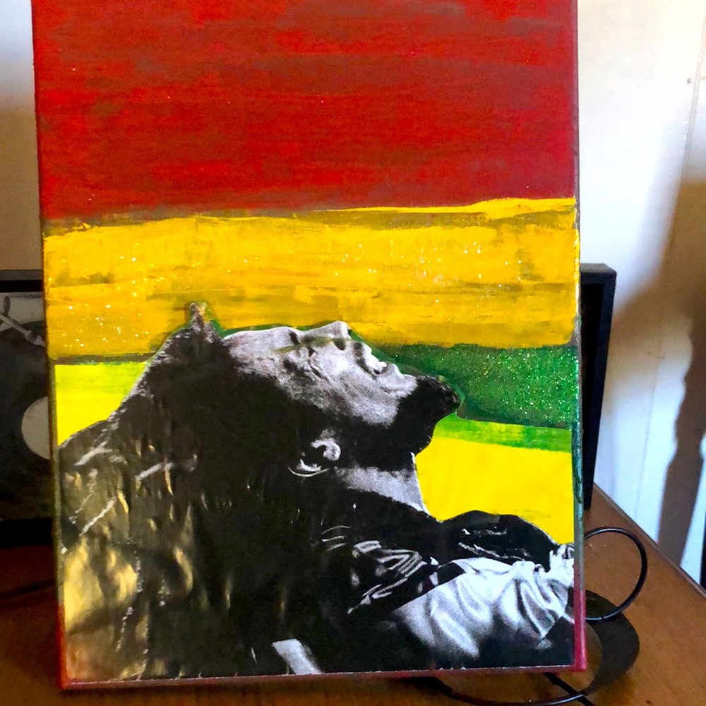 Bob Marley... hand painted backdrop..on black canvas